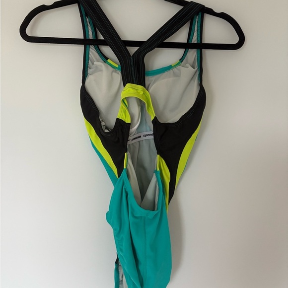 Speedo Blue and Yellow One Piece Performance Swimsuit - Picture 3 of 5